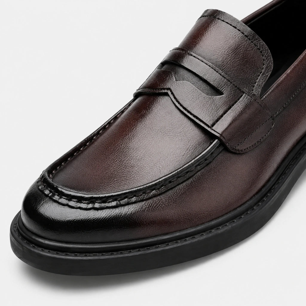 Mocassin Homme à Talon en Cuir Vintage Marron Foncé Vernis | Timeo