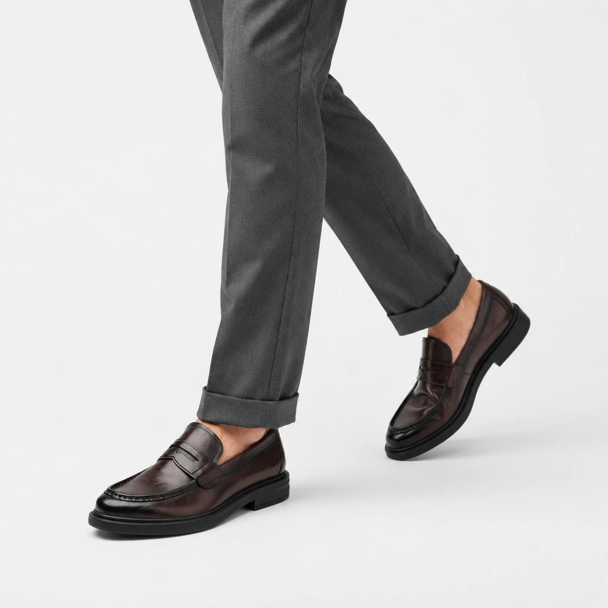 Mocassin Homme à Talon en Cuir Vintage Marron Foncé Vernis | Timeo