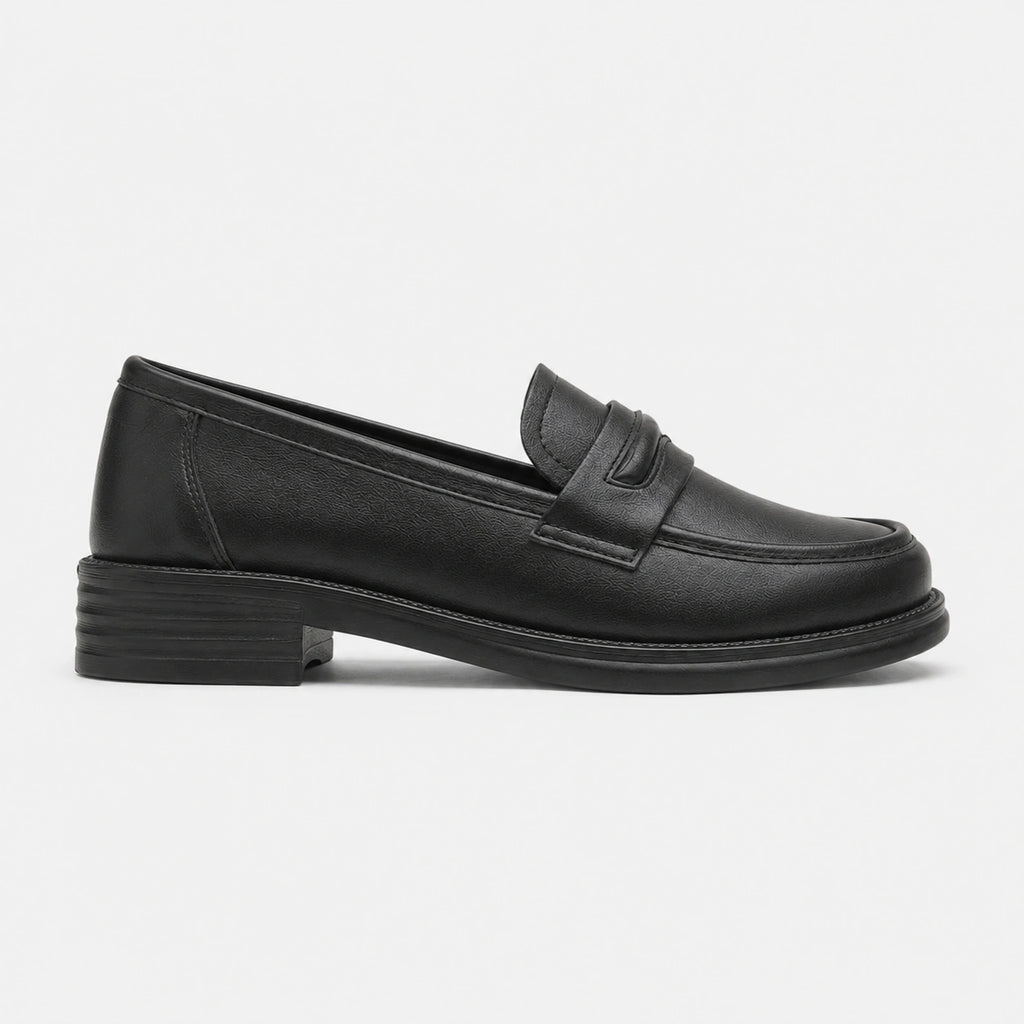 Mocassin en Cuir Noir Vernis Femme à Talon | Violette