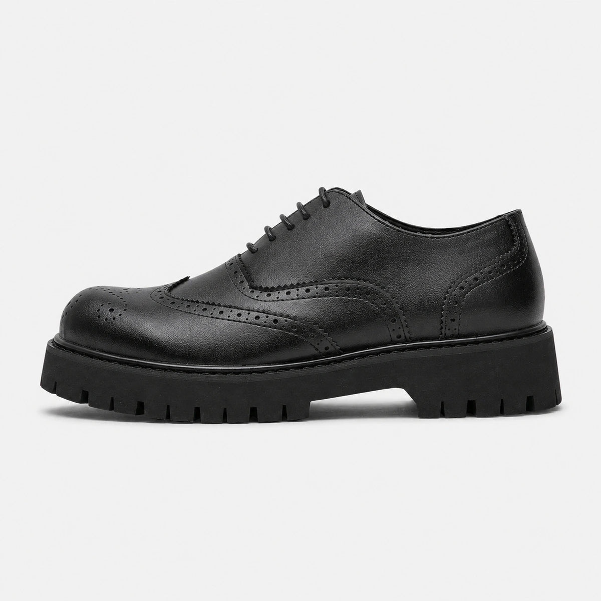 Mocassin Derby Plateforme Compensé Noir Mat à Lacets | Gauthier