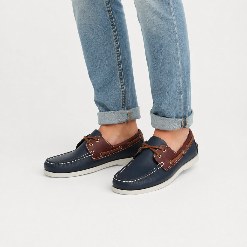 Mocassin en Cuir Marine et Marron à Lacet Homme | Ugo