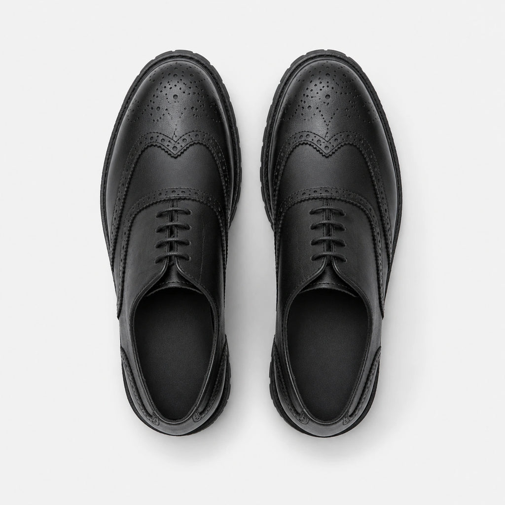 Mocassin Derby Plateforme Compensé Noir Mat à Lacets | Gauthier