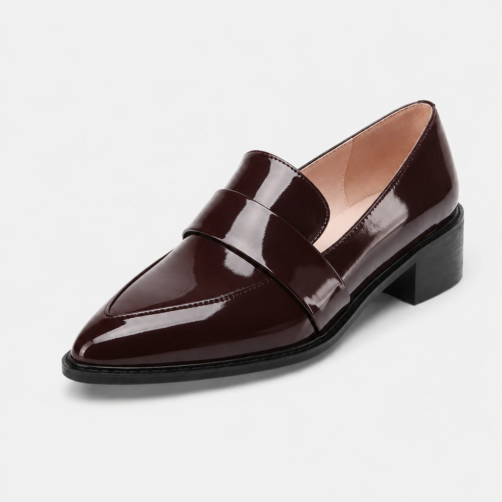 Mocassin en Cuir Bordeaux Vernis Brillant à Talon Femme | Aline