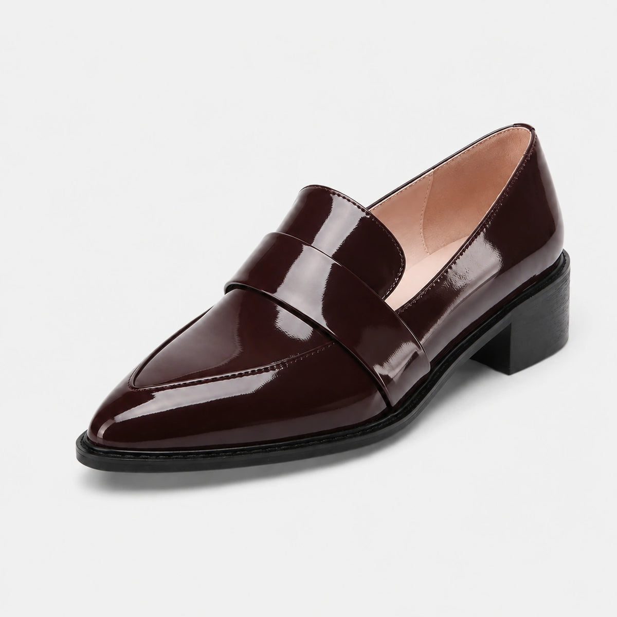 Mocassin en Cuir Bordeaux Vernis Brillant à Talon Femme | Aline