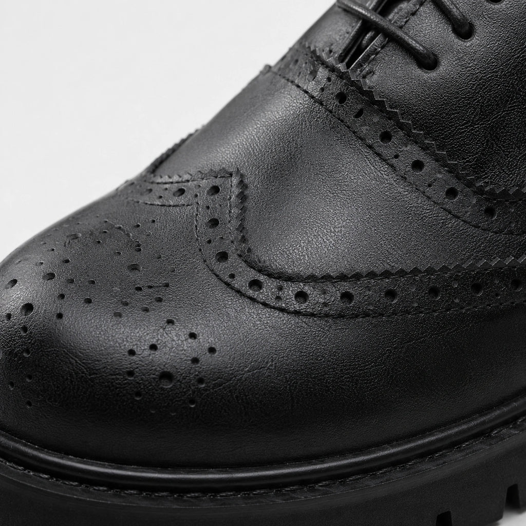 Mocassin Derby Plateforme Compensé Noir Mat à Lacets | Gauthier