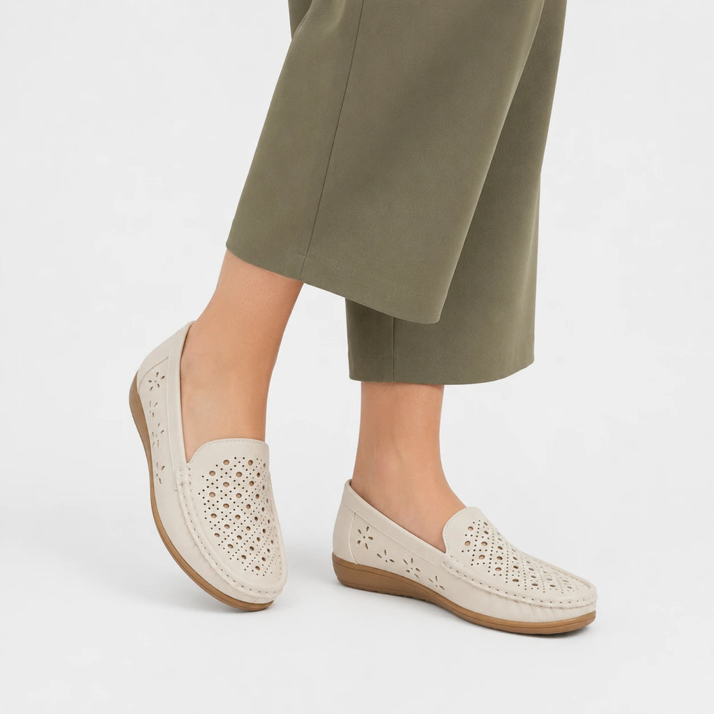 Mocassin en Cuir Beige Respirant Compensé Femme | Natacha