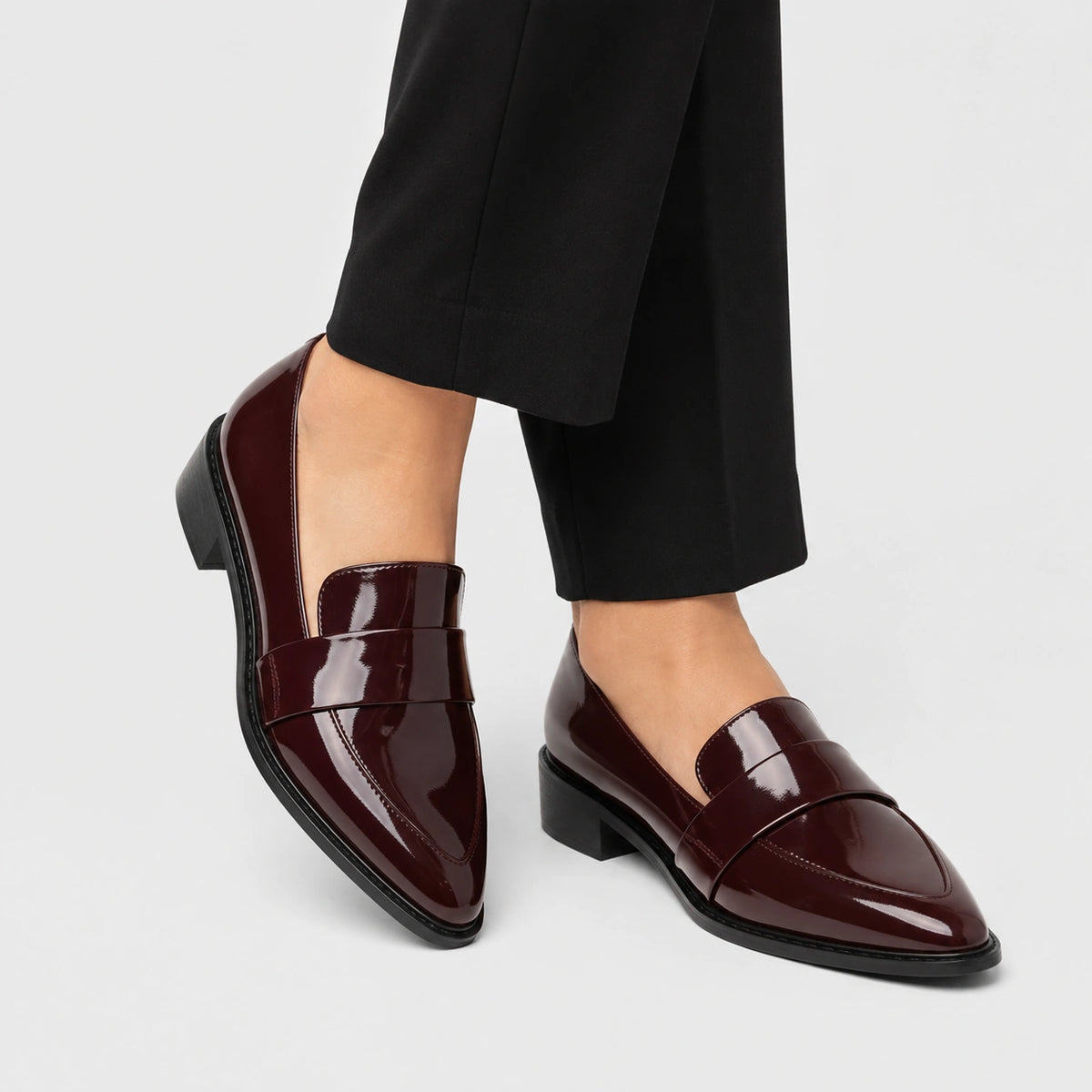 Mocassin en Cuir Bordeaux Vernis Brillant à Talon Femme | Aline