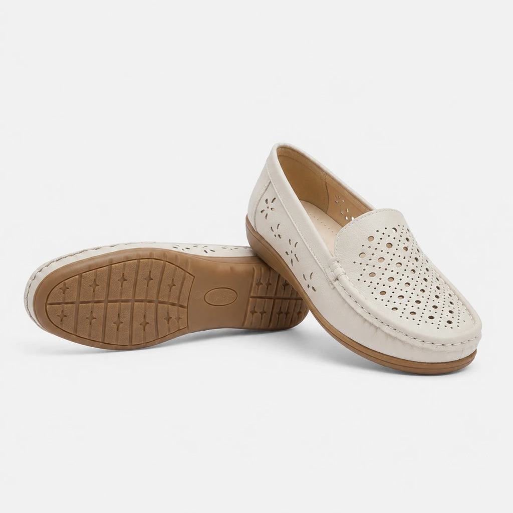 Mocassin en Cuir Beige Respirant Compensé Femme | Natacha