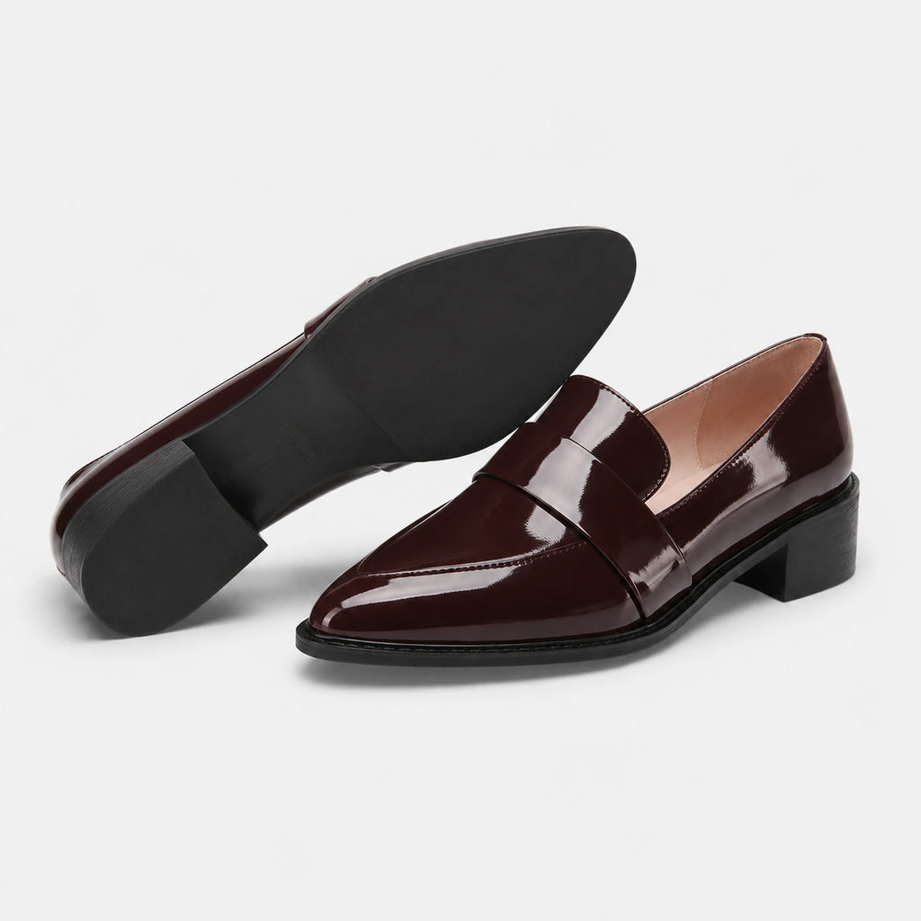 Mocassin en Cuir Bordeaux Vernis Brillant à Talon Femme | Aline