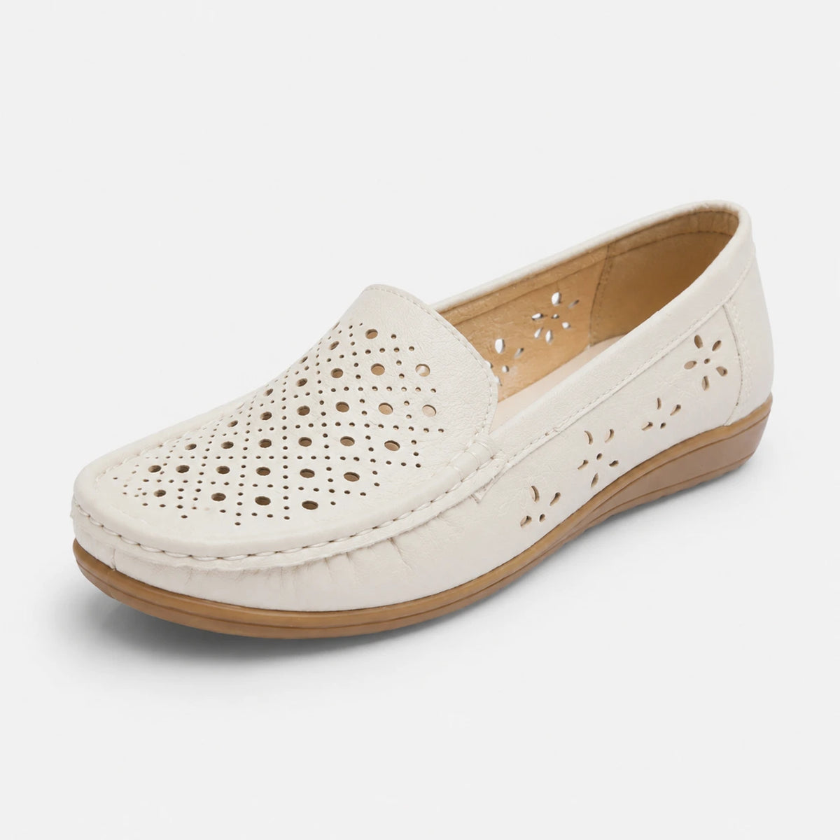 Mocassin en Cuir Beige Respirant Compensé Femme | Natacha
