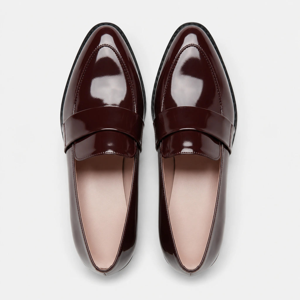 Mocassin en Cuir Bordeaux Vernis Brillant à Talon Femme | Aline