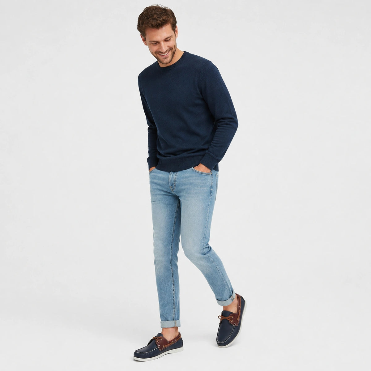Mocassin en Cuir Marine et Marron à Lacet Homme | Ugo