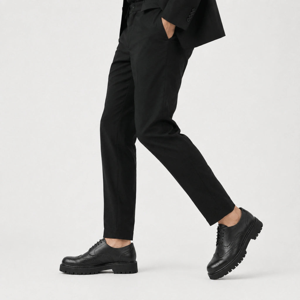 Mocassin Derby Plateforme Compensé Noir Mat à Lacets | Gauthier