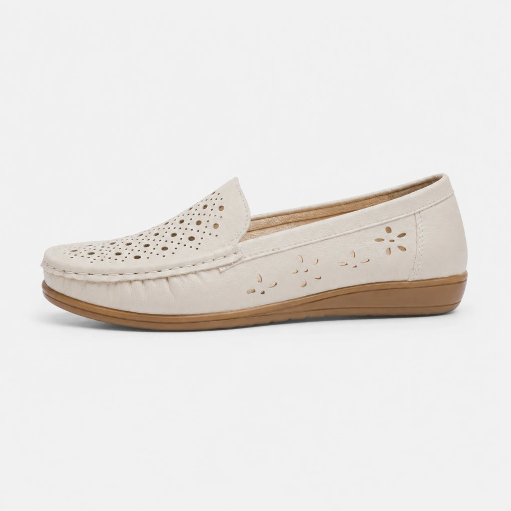 Mocassin en Cuir Beige Respirant Compensé Femme | Natacha
