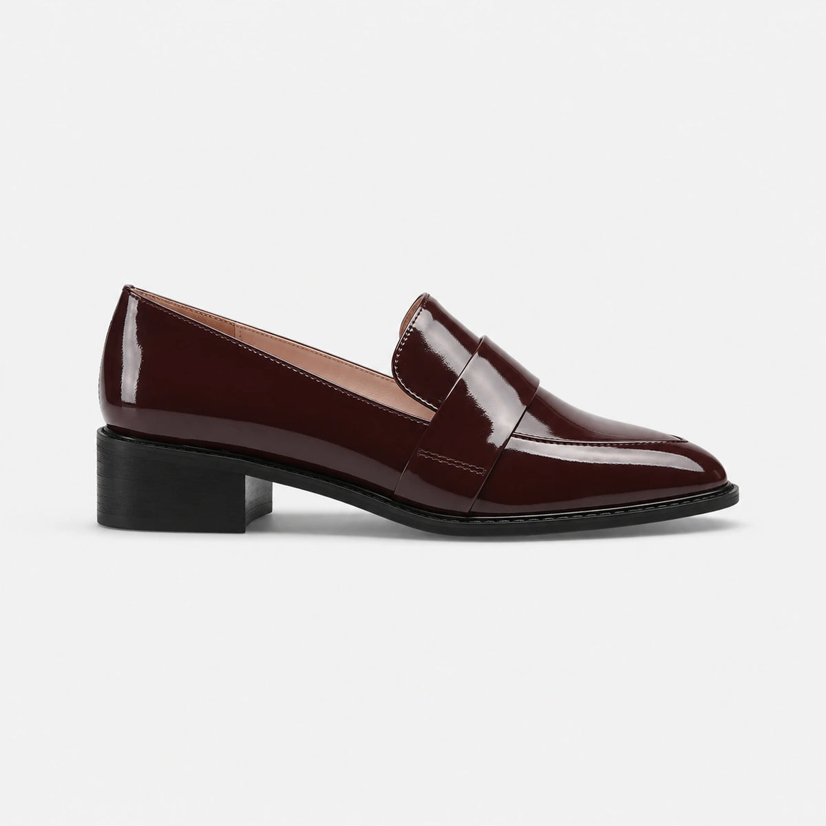 Mocassin en Cuir Bordeaux Vernis Brillant à Talon Femme | Aline