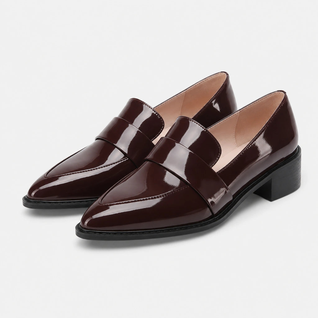 Mocassin en Cuir Bordeaux Vernis Brillant à Talon Femme | Aline