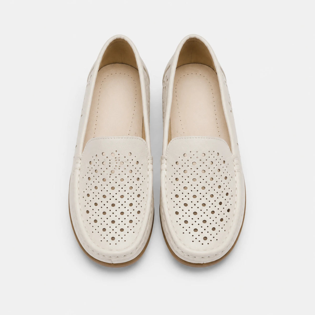 Mocassin en Cuir Beige Respirant Compensé Femme | Natacha