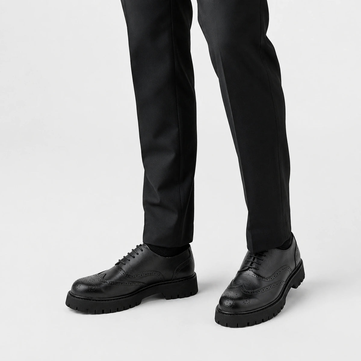 Mocassin Derby Plateforme Compensé Noir Mat à Lacets | Gauthier