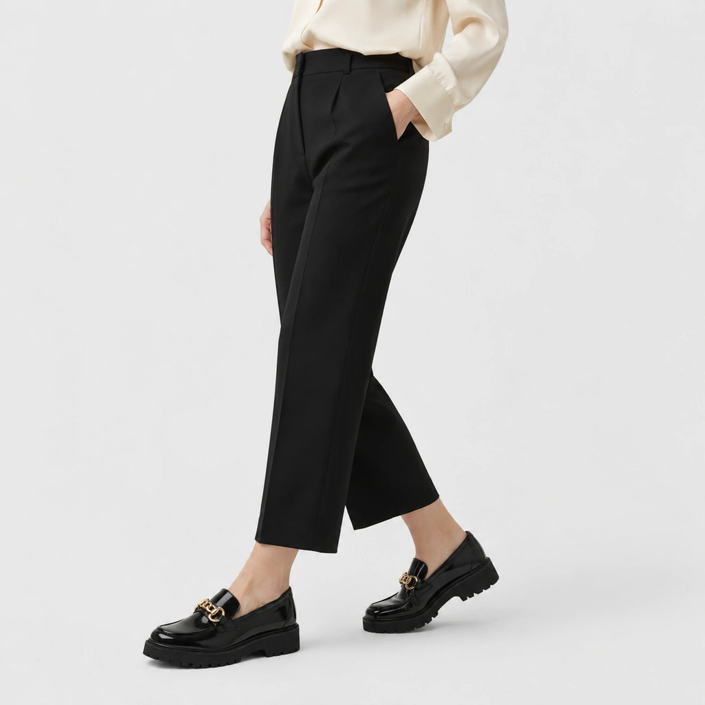 Mocassin en Cuir Noir Plateforme Vernis Brillant Chaînette | Salomé